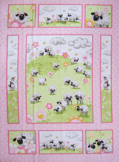 Grazing sheep  Quilting Panel - pinks and greens 